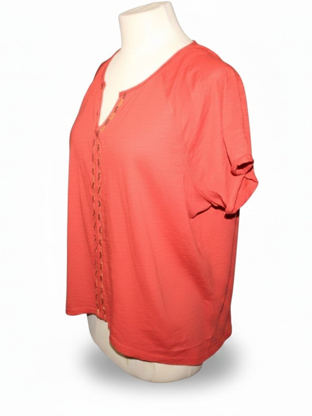 Pendleton 100% Cotton Rust Orange Embroidered Split V-Neck Tee Medium - Picture 6 of 9